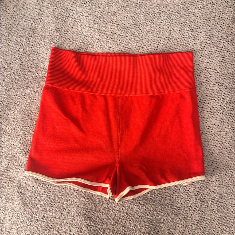 wild fable Red‎ Knit Bike Shorts with Cream Trim size medium